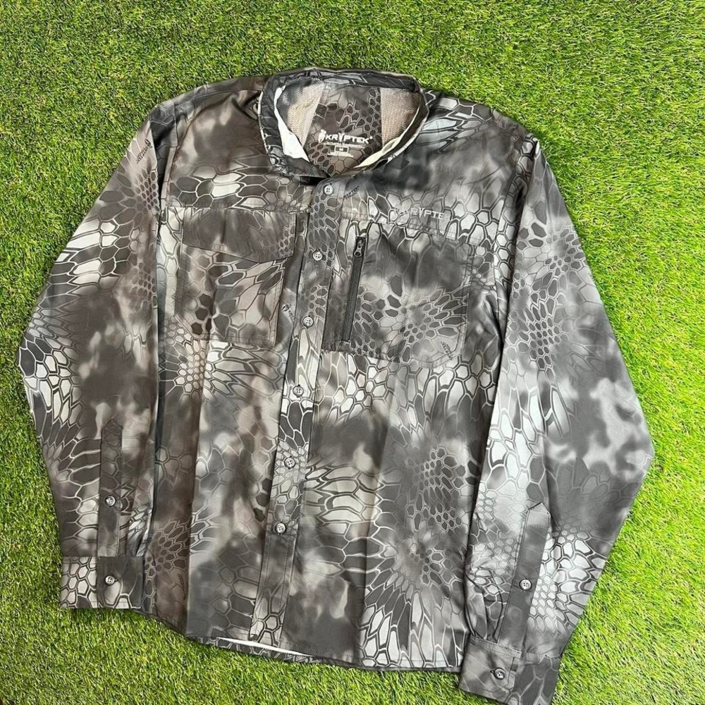 Kryptek Typhon Camo Vented Fishing Long Sleeve Button Up Shirt Mens Camouflage